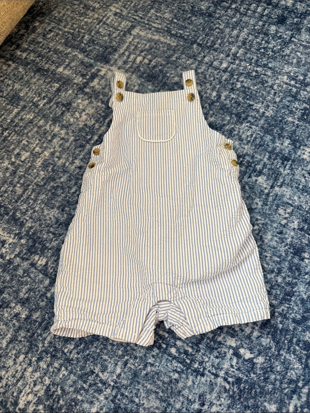 Janie and Jack Blue and White Striped Short Overalls